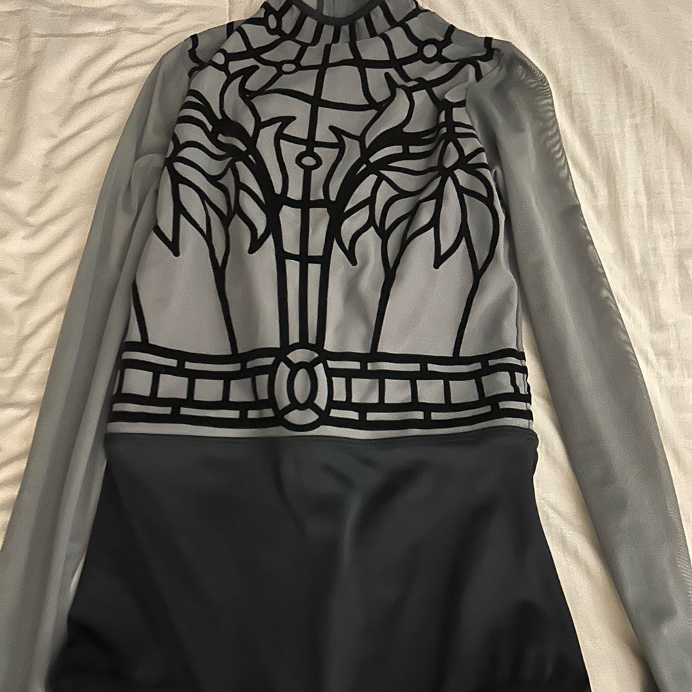 Weissman Gray and Black Long Sleeve Leotard